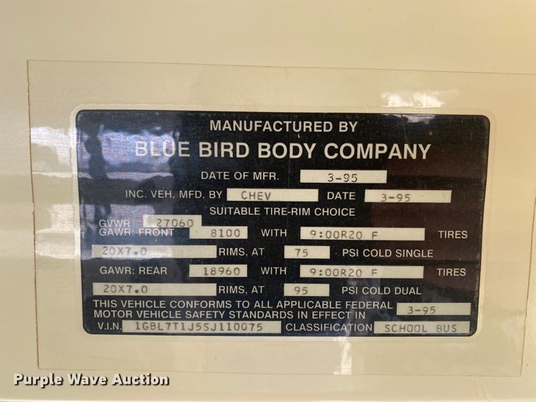 image for item DM8366 1995 Chevrolet Blue Bird  school bus