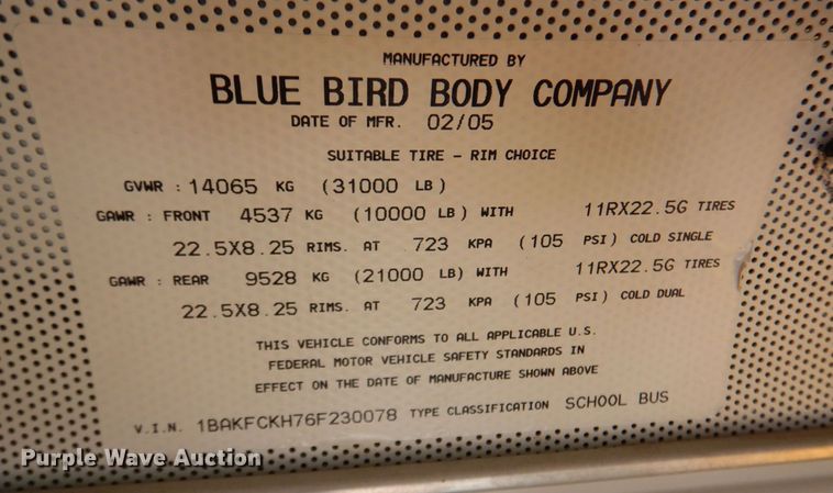 image for item DN7307 2006 Blue Bird Vision  school bus