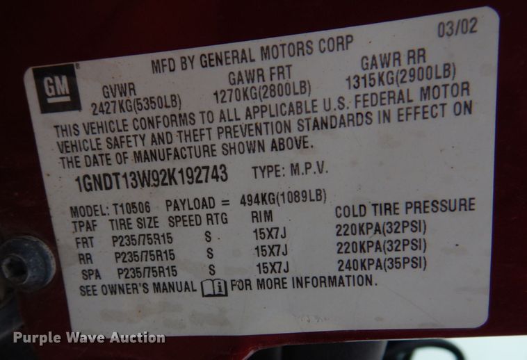 image for item IM9711 2002 Chevrolet Blazer LS  SUV