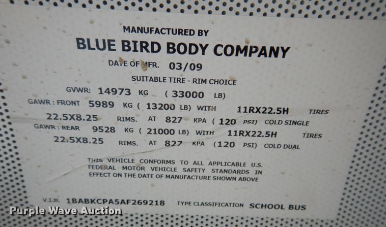 image for item JK9486 2010 Blue Bird All American FE  school bus