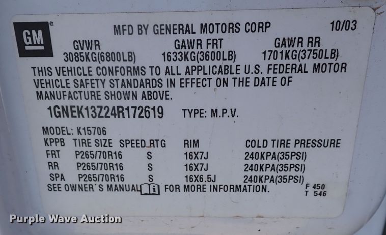 image for item JO9561 2004 Chevrolet Tahoe  SUV