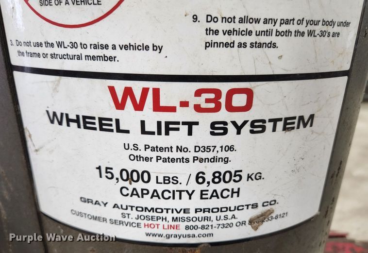 image for item KE9832 (2) Gray WL-30 wheel lift systems