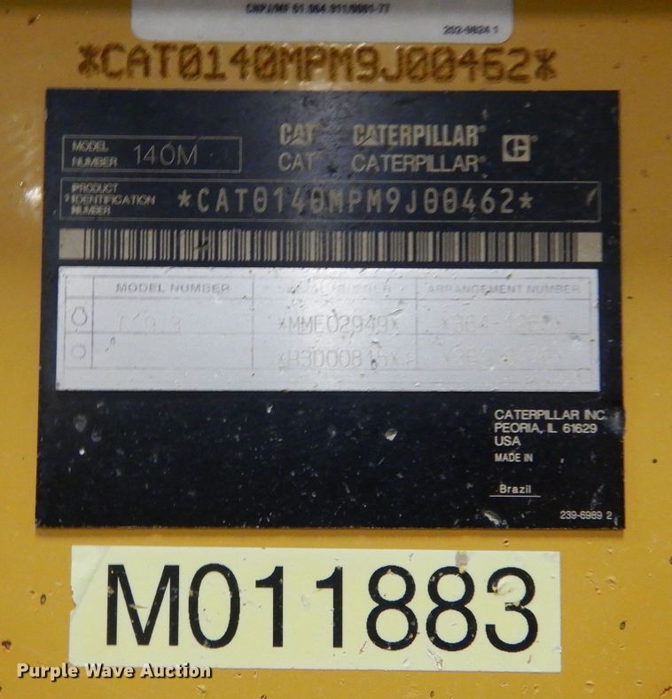 image for item KT9101 2011 Caterpillar 140M2 VHP  motor grader