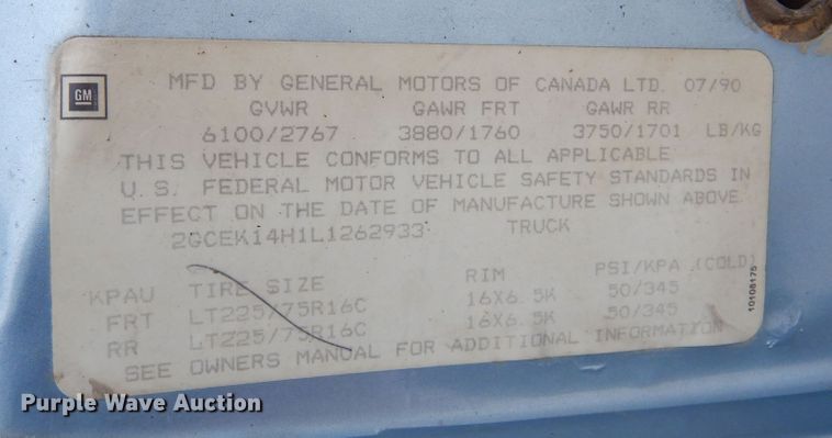 image for item KT9102 1990 Chevrolet K1500  pickup truck