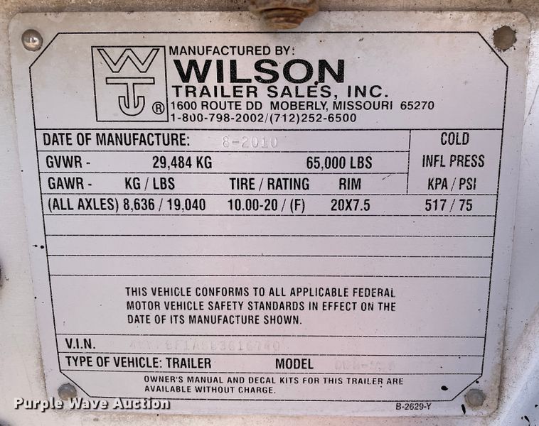 image for item DJ5115 2011 Wilson DWH-550 Pace Setter  grain trailer