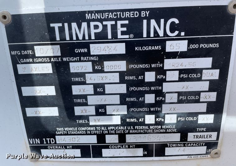 image for item DJ5116 2008 Timpte  grain trailer