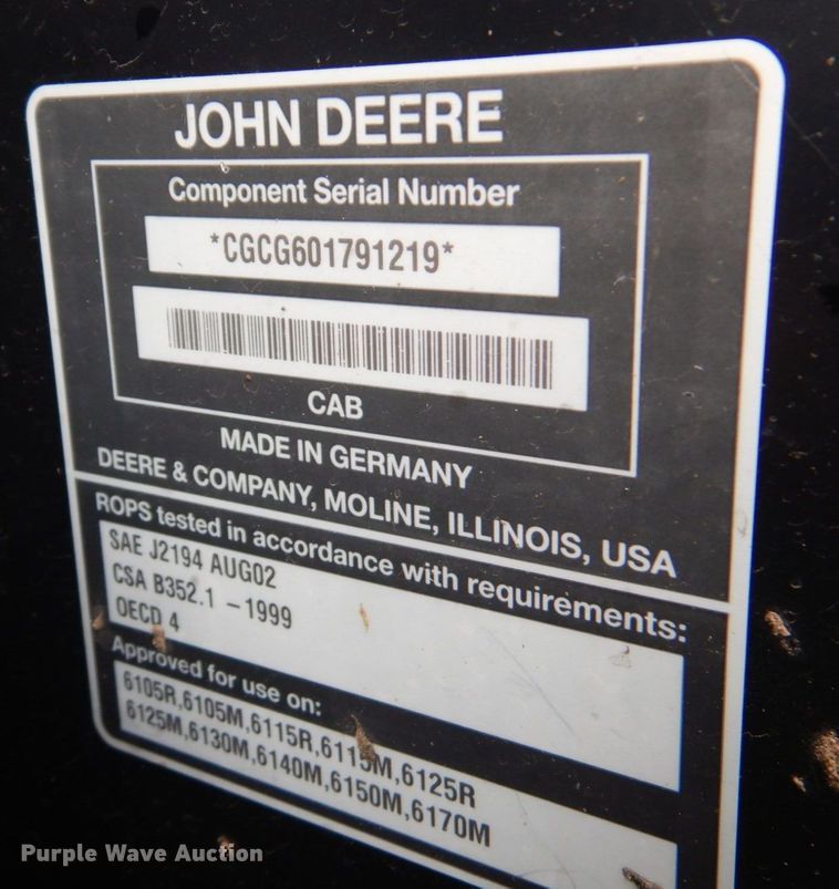 image for item DM6103 2012 John Deere 6125R  MFWD tractor