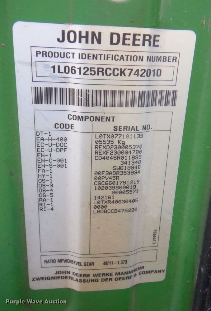 image for item DM6103 2012 John Deere 6125R  MFWD tractor