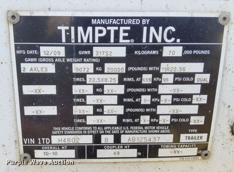 image for item DR0887 2010 Timpte  grain trailer