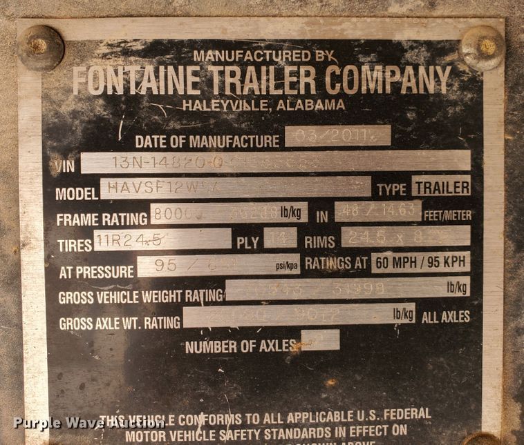 image for item DJ8943 2012 Fontaine HAVSF12WSA  flatbed trailer