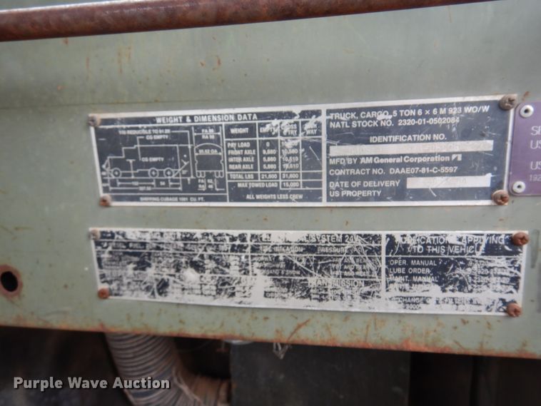 image for item DK4400 1984 Am General M923  flatbed truck