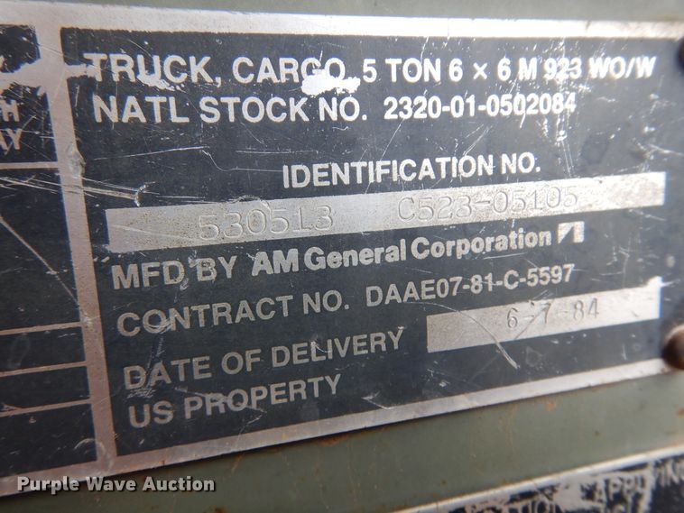 image for item DK4400 1984 Am General M923  flatbed truck