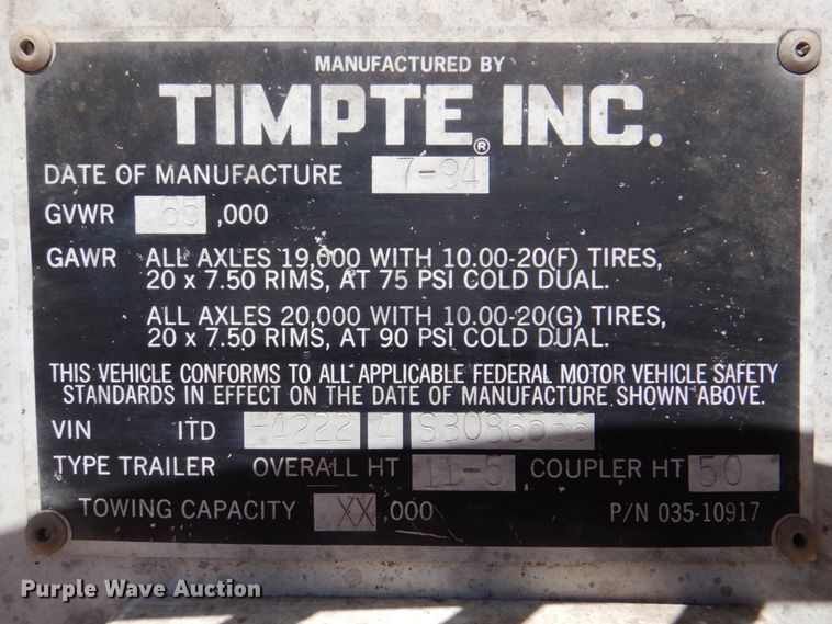 image for item DK8256 1995 Timpte  grain trailer