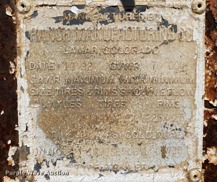 image for item IG9695 1992 Ranch Manufacturing Co  bottom dump trailer