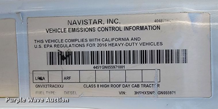 image for item JF9025 2016 International TranStar 8600  semi truck