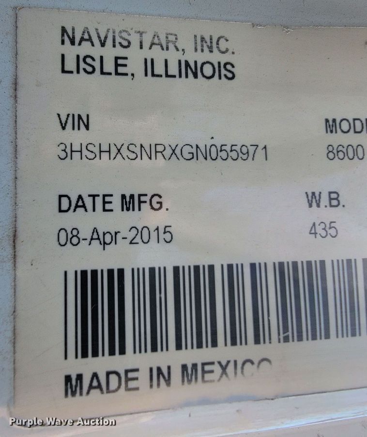 image for item JF9025 2016 International TranStar 8600  semi truck