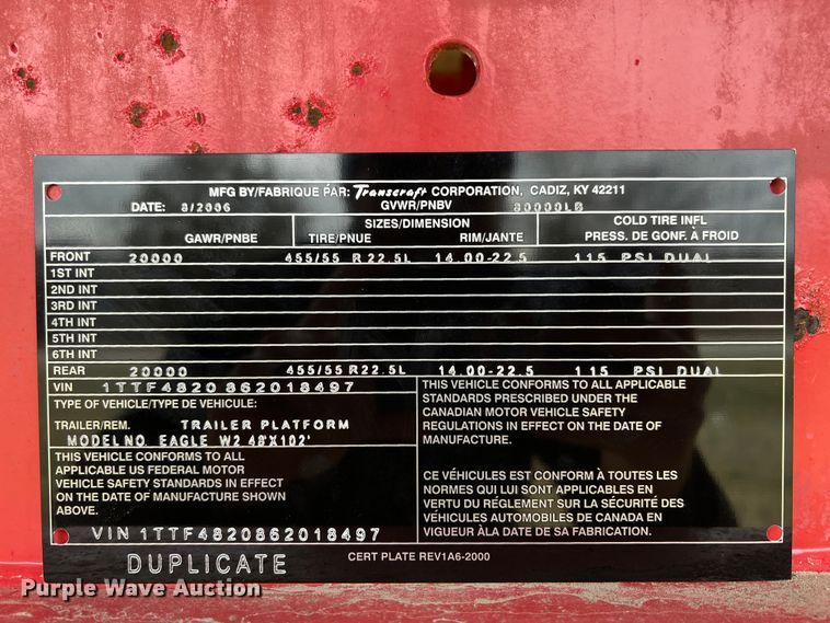 image for item JH9239 2006 Transcraft  flatbed trailer