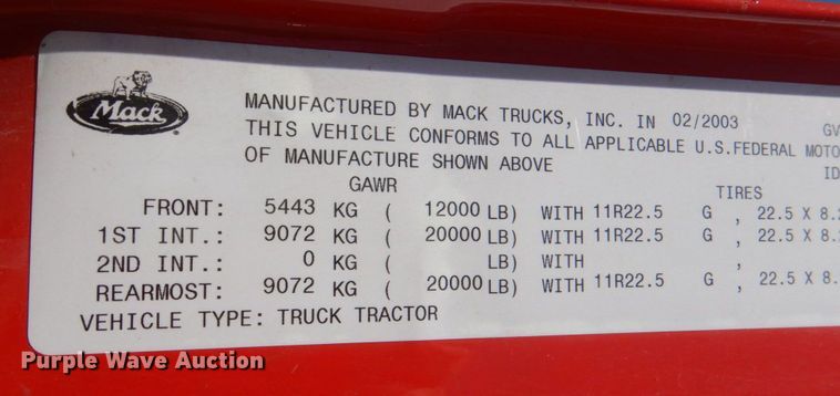 image for item KP9178 2004 Mack CX613  semi truck