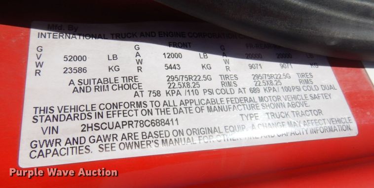 image for item KU9709 2008 International ProStar  semi truck