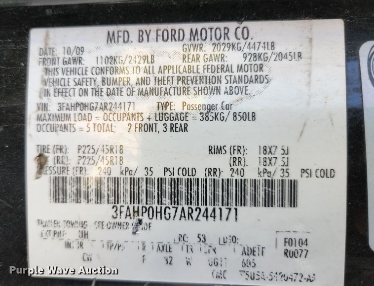 image for item DI1219 2010 Ford Fusion SE