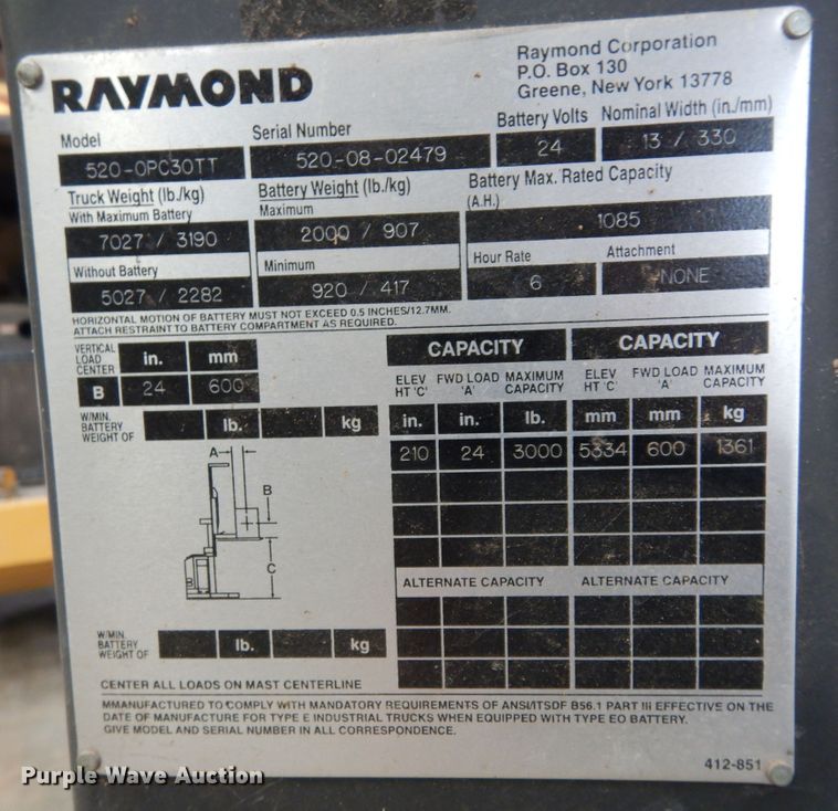 image for item DK0340 Raymond 520-OPC30TT  forklift