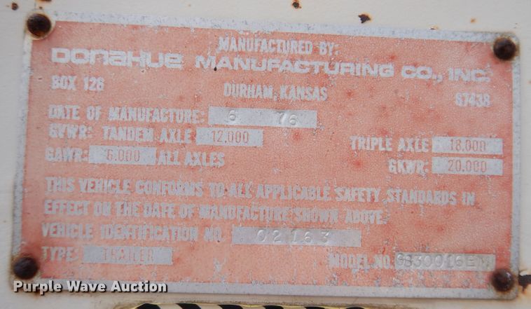 image for item DK1984 1976 Donahue GS30016EM  end dump trailer