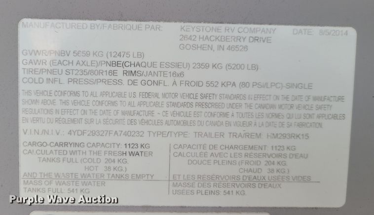 image for item IF9467 2015 Keystone Montana High Country  camper