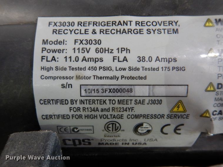 image for item JK9400 CPS FX3030  refrigerant recycler
