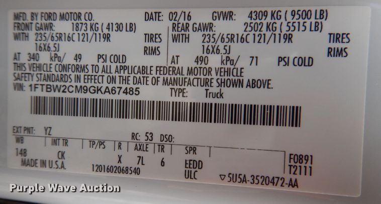 image for item JK9425 2016 Ford Transit 350  delivery van