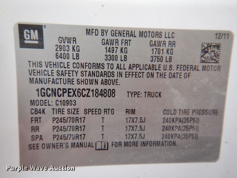 image for item JK9433 2012 Chevrolet Silverado 1500  pickup truck