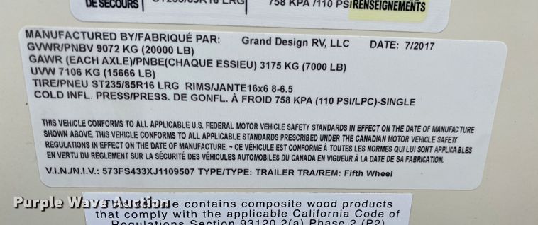 image for item JN9253 2018 Grand Design Solitude  camper