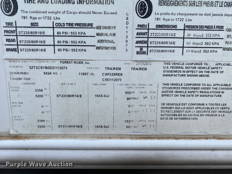 image for item JN9274 2013 Forest River Crusader  camper