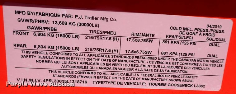 image for item JO9549 2020 PJ Trailers L3362  equipment trailer