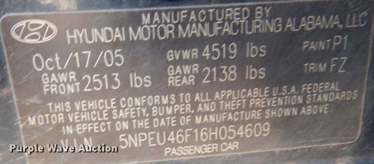 image for item JY9223 2006 Hyundai Sonata