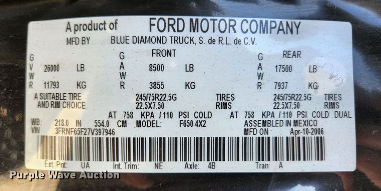 image for item KE9845 2007 Ford F650  tow truck