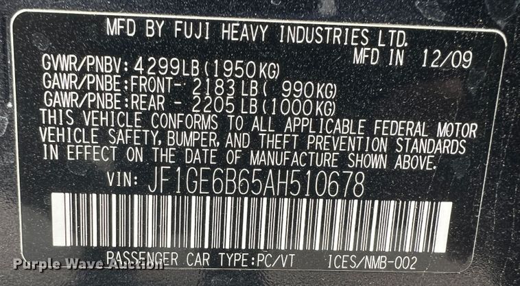 image for item KG9902 2010 Subaru Impreza