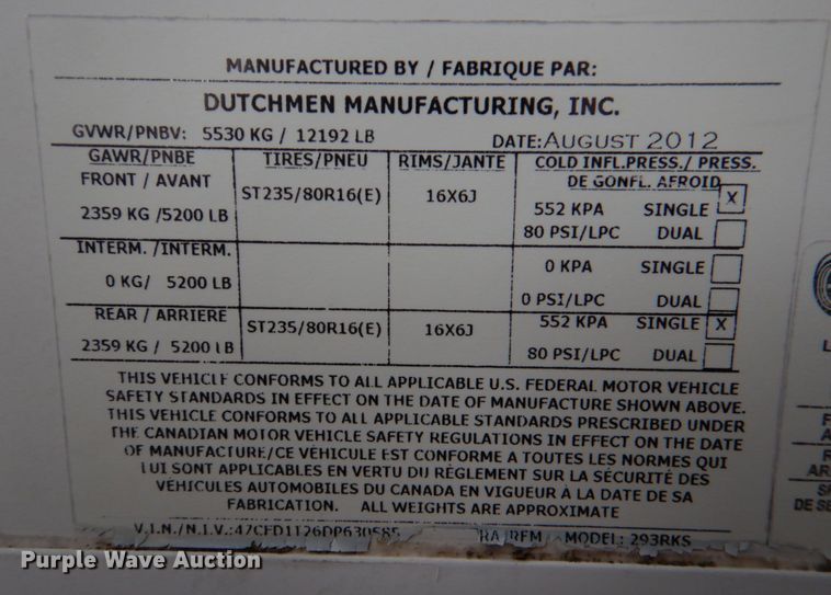 image for item KP9192 2013 Dutchmen Denali 293RKS  camper