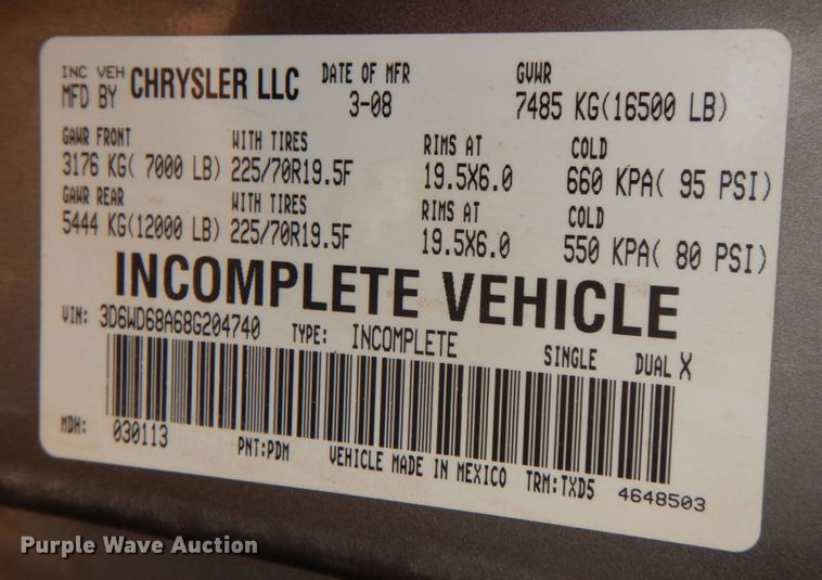 image for item KP9195 2008 Dodge Ram 4500  Quad Cab dump flatbed truck