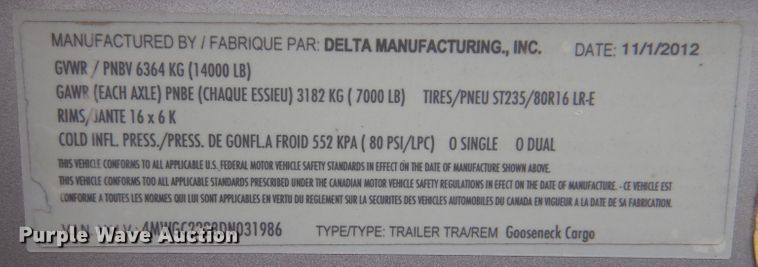 image for item LJ9965 2013 Delta  enclosed cargo trailer