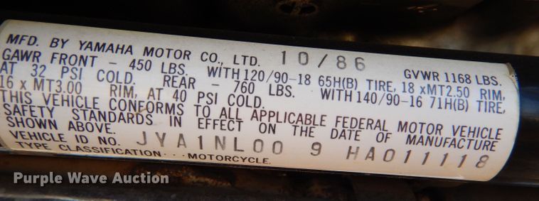 image for item LJ9973 1987 Yamaha Venture Royale  motorcycle