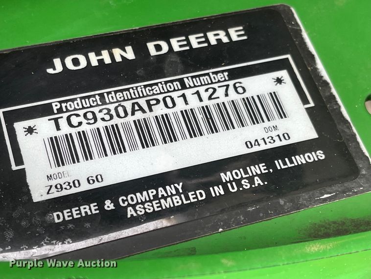 image for item MJ9593 2010 John Deere Z930A  ZTR lawn mower
