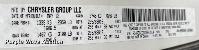 image for item MJ9597 2012 Dodge Grand Caravan  van