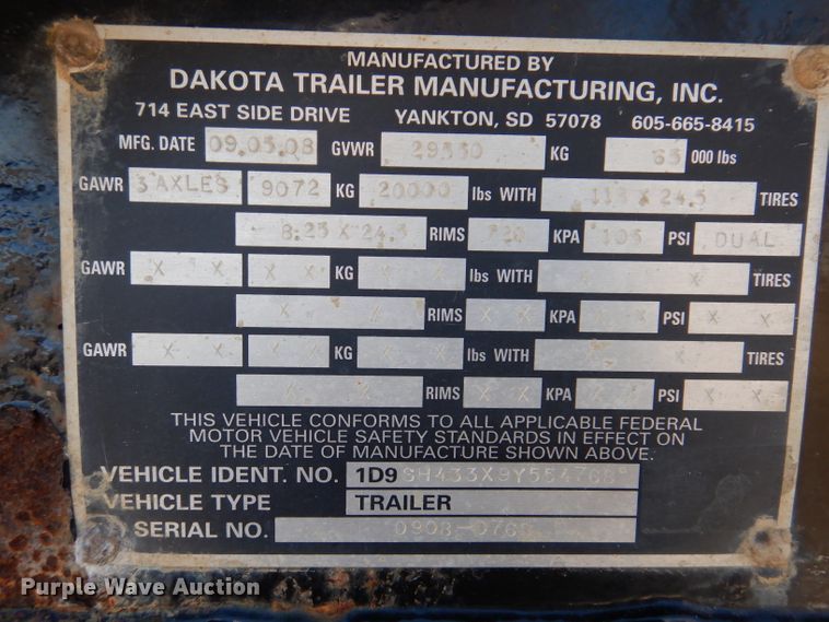 image for item DK1983 2009 Dakota  bottom dump trailer
