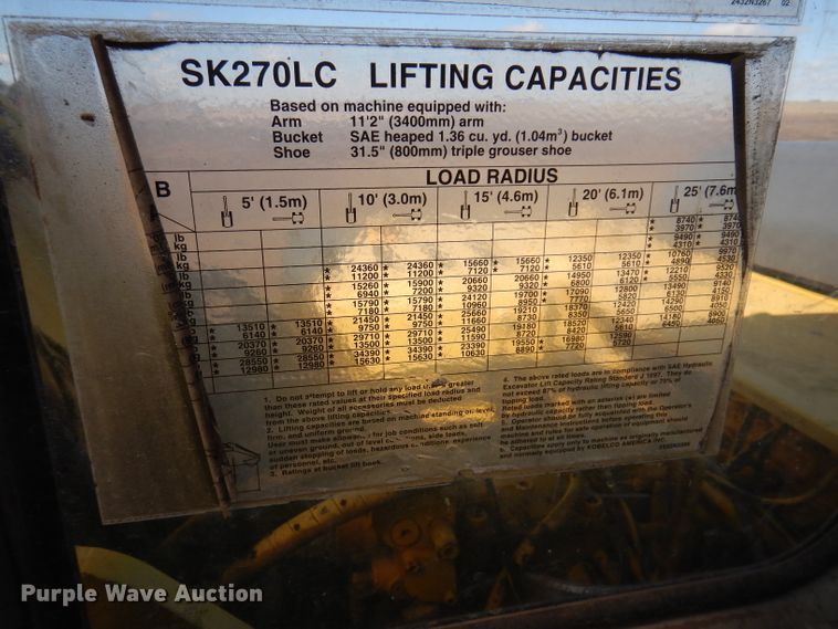 image for item DL5974 1996 Kobelco SK270LC Mark IV  excavator