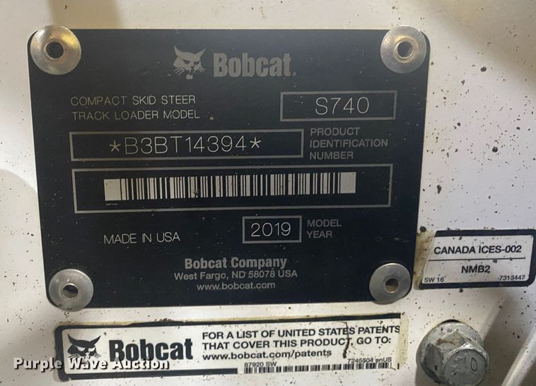 image for item DM4043 2019 Bobcat S740  skid steer loader