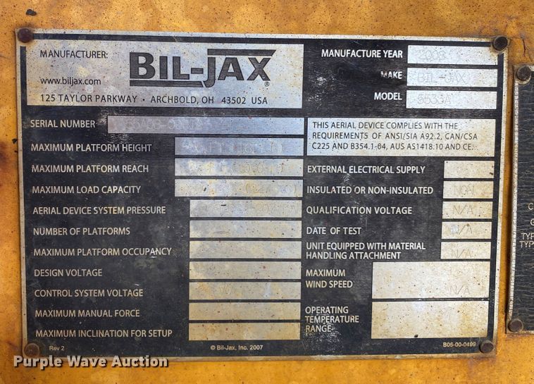 image for item DM4070 2008 Bil-Jax 5533A  boom lift