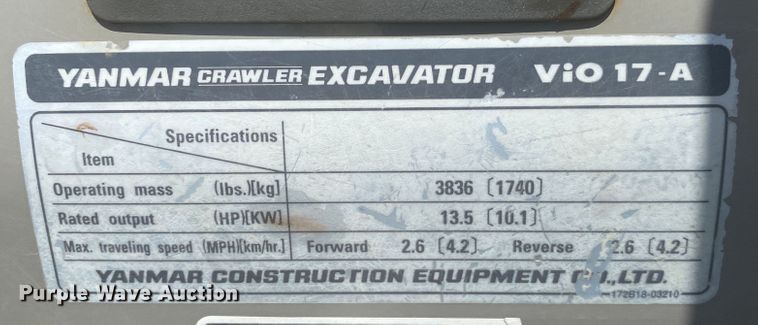 image for item DM4076 Yanmar VI017-A  mini excavator