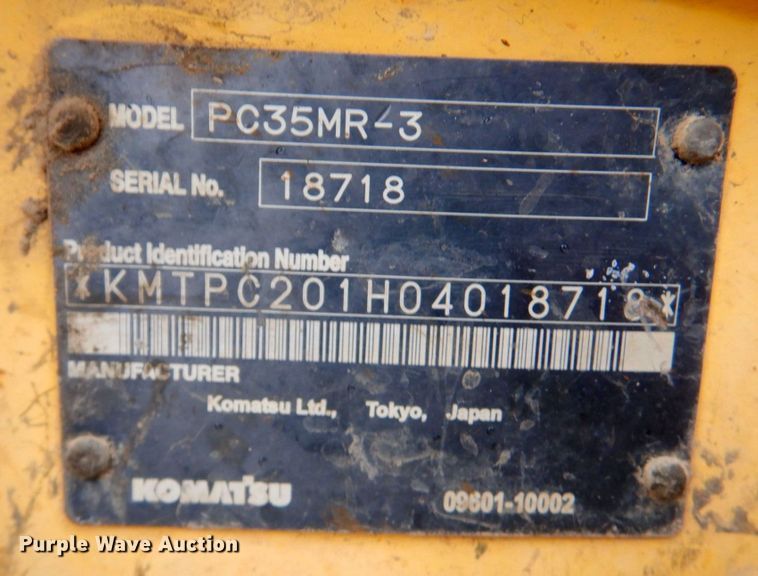 image for item DM6118 2012 Komatsu PC35MR-3  mini excavator
