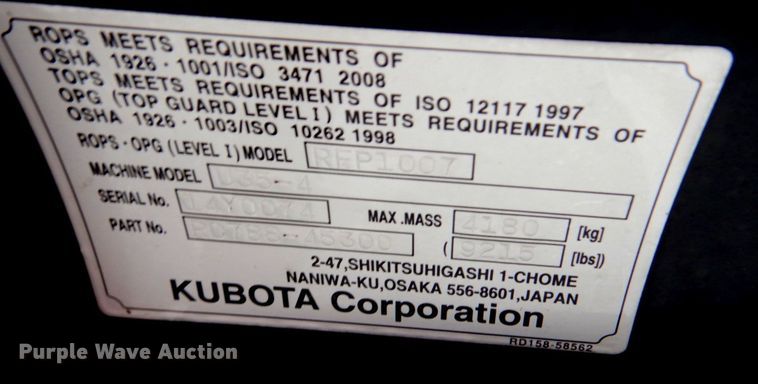 image for item DM6119 2015 Kubota U35-4  mini excavator