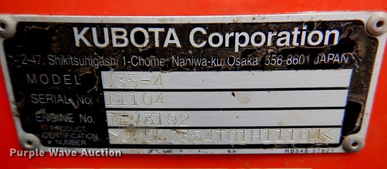 image for item DM6119 2015 Kubota U35-4  mini excavator